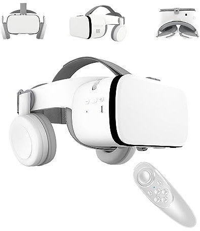 VR Headset for Phone Virtual Reality headsets with Remote Control, Mobile VR 3D Video Glasses Goggles for Movies & Play Games, Compatible for iPhone Android Phones (White)