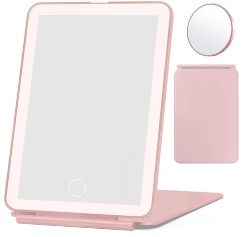 DRERIO Specchio con luci make up,72 LED, 3 Modi di Luce, Intensità Regolabile, Controllo Tattile, Presa USB, Accessorio Ingrandimento Incluso, rosa