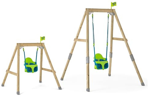 TP Toys Wooden Swing Frame + Quadpod 4-in-1 Ajustable Baby, Toddler and Child Swing Seat, Premium Outdoor Playground Swing Seat with Adjustable Ropes and Safety Strap, 6 months - 8 years