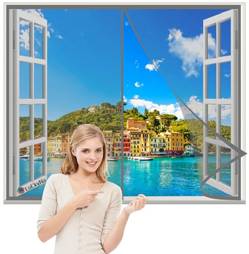 Cortina Magnetica Mosquitera Magnética para Ventanas Gris 70x125cm Cortina Mosquiteras Magnética de Malla Anti-insectos con Imanes Sellado Automaticamente para Sala de Estar Balcón Patio Habitación