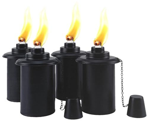 Boîte de torche décorative, boîte de torche d'extérieur - Lot de 4 cartouches de torche rechargeables avec couvercle en métal,Torche de table à la citronnelle, décoration intérieure et extérieure pour