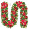 Christmas Garland, 9ft/270cm Christmas Xmas Decorations, Outdoor Indoor Christmas Pine Garland, Pre Lit Garlands, Christmas Tree Arch with Lights, Red Flower and Red Ball for Stairs Fireplace Door