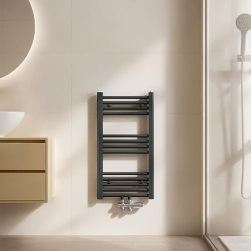 EMKE Toallero 750x400 mm, Radiador de Toallas de Baño, Toallero con Conexión Central, Radiador de Baño, Calefacción de Toallas, Antracita, 244W
