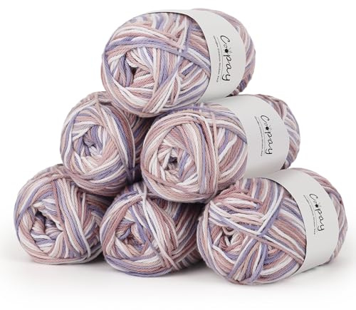 Coopay Ovillo de lana para ganchillo, 100% algodón para tejer, 6 x 50 g, suave hilo de ganchillo de algodón para ganchillo, lana de bebé, hilo de algodón para suéteres, calcetines, mantas de bebé