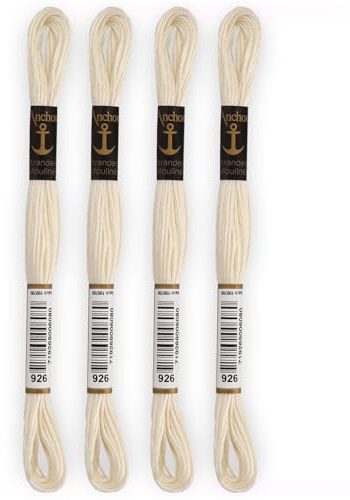 Anchor - Lot de 4 échevettes Stranded Cotton Mouliné | 100% coton | Fil à Broder, point de croix, canevas | coloris écru| Ref 4635000-4EA_00926