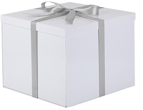 Grande Scatola Regalo Bianca 32x32x25 cm, Scatola Regalo Vuota, Scatola Regalo per Anniversario di Matrimonio - 1 Pezzo (contiene Nastro, Carta di Seta, Buste e Carte)