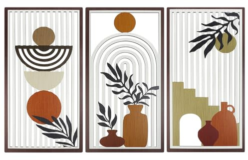 YIYA 3 Piezas Bohemia Decoracion Pared Decoración de Paredes de Madera Moderno Minimalista pared Decoración Bohemia para Sala de Estar o Dormitorio（Jarrón）