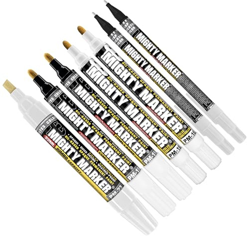 Mighty Marker Variety Pack, Includes PM-92, PM-16, PM-19, PM-23, 4 Sizes, Xylene Based Paint Markers, Permanent on Oily, Wet, And Rusty Surfaces, Indoor/Outdoor Use (White)