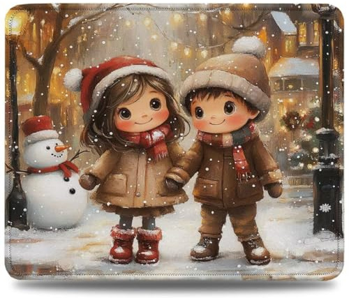 Mouse Mat 340 x 280 x 3 mm Gaming Mouse Pad, Non-Slip Rubber Base, Waterproof Surface Mousepad, Stitched Edges, Compatible with Laser and Optical Mice, Snow Desk Mat for Office and Home, Cute 0d-940