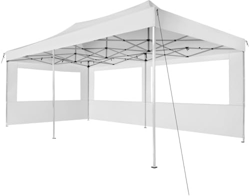 TecTake 800687 Aluminium Faltpavillon 6 x 3 m, klappbar, 100% WASSERDICHT, höhenverstellbar, mit 2 Seitenwänden, inkl. Spannseile, Heringe und Tasche – Diverse Farben - (Weiß | Nr. 403158)