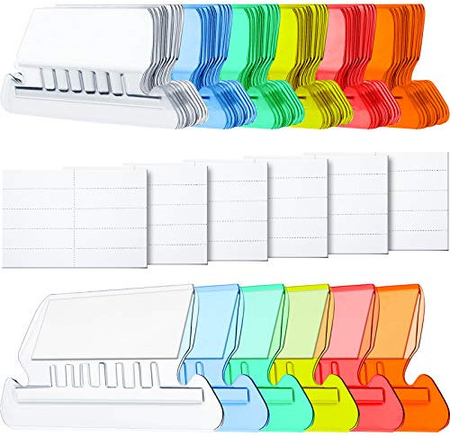 120 Pcs Jovitec File Folder Tabs, 60 Hanging File Folder and 60 Inserts Plastic Tabs for Back to School Organize Distinguish Hanging Files, 2 Inch, Clear to Read(60 Sets,Angle Design Multicolor A)