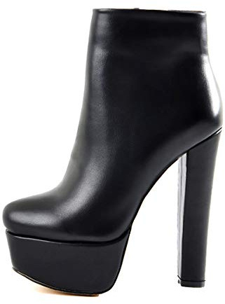 Only maker Damen Plateau Stiefel Warme Gefütterte Knöchel Stiefeletten Blockabsatz Zipper-Boots Lederimitat Schwarz 39 EU