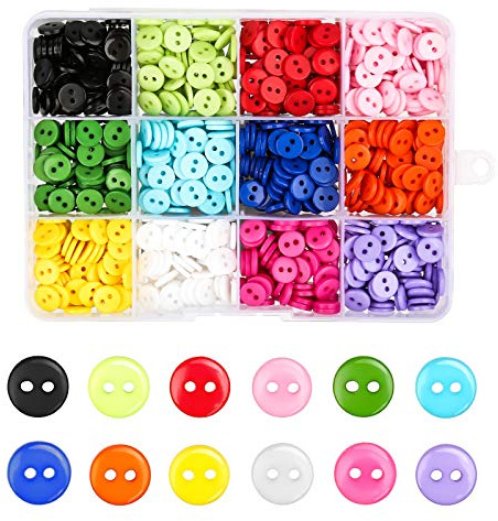 Ysimple 960Pcs Craft Buttons Set, 12 Colour Resin Sewing Buttons with Box