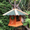 DARLUX Vogel Futter Haus Ø 30 cm Futterstelle Sechseck aus Holz Vogelhaus zum Aufängen Braun und verschiedenen Dachfarben und Größen (Klein, Braun/Grün)