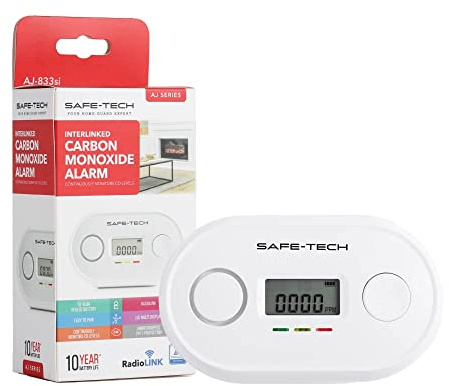 SAFE-TECH Carbon Monoxide Detector, Interlinked Carbon Monoxide Alarm for Home, Wireless CO Alarm with Live CO Level LCD, 10 Year Sensor Portable Carbon Monoxide Alarms for Kitchen Gas Boiler Room