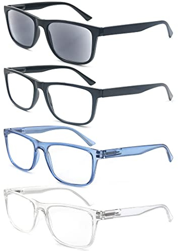 MODFANS 4 Pares de Gafas de Lectura 1.5 Hombres/Mujeres,Rectangular Gafas para Presbicia,Buena Vision Ligeras Comodas,Vista de Cerca/Vista Cansada Colores Mezclados