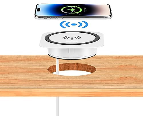 kalb | QI Caricatore rapido da incasso 15 W bianco 7,5 cm Ø – Smart Wireless USB Charger, porta USB-C
