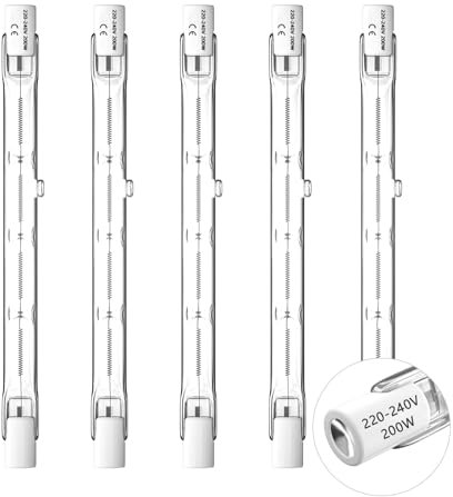 Vinmooog R7S halogen leuchtmittel 5 Stück Halogenglühbirne R7S T3 118mm 200W 220V-240V, J Typ halogenlampen, 4650LM Warm White 3000K, geeignet für Stehlampen, Straßenlampen, Landschaftsbeleuchtung.