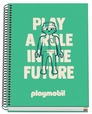 DOHE - Cuaderno A5 Cuadriculado - Encuadernación Espiral, 100 Hojas de 90 g/m², Cuadrícula 5 mm, Tapa Dura, Playmobil Green Future, Material Escolar - Verde