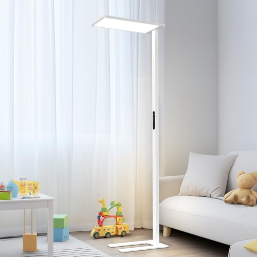LES FLEURS LED Floor Lamp, 10000LM Full Spectrum Eye-Care Reading Light, 120W Touch Dimming Standing Lamp, 1.95m Modern Tall Lamp for Home Office Living Room Bedroom, 4000K Natural Daylight