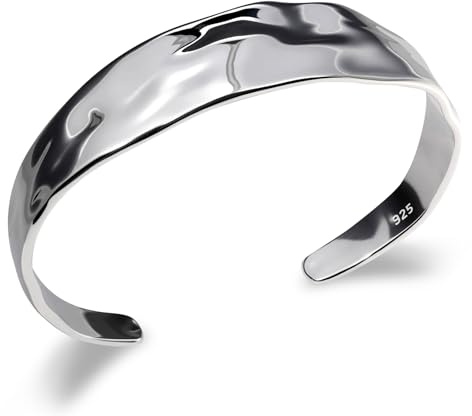 Desnuage Silver Thin Cuff Bracelet Vintage Hammered Texture Style Statement Open Bangle Chunky Bracelets for Women