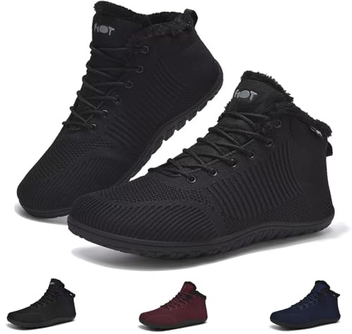 Schuvox Barefoot Stivali Invernali Impermeabile Caldo Scarpe Uomo Donna Minimaliste Scarpette a Piedi Nudi Stivaletti Outdoor Inverno Barefoot Shoes Comode Scarponi Neve Scarponcini Stivaletto Nero 38