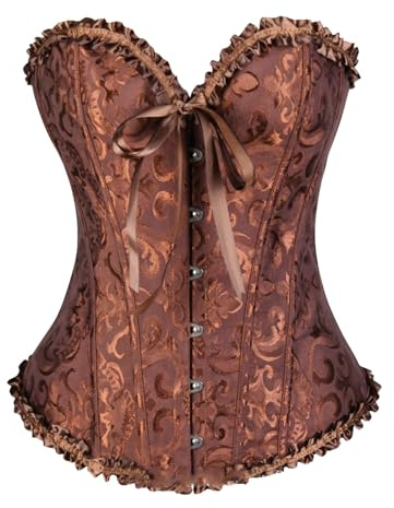 DaPongZhi Corset Mujer Top Palabra de Honor Cuello En V Talla Grande Tops Bustier con Cordones y Huesos de Plástico Goth Medieval Patrón de Bordado Corsé para Halloween Carnava Cosplay Fiesta Outfit