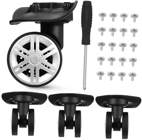 Uonlytech 4 Stück Ersatz Gepäckrollen Kofferrollen Aus TPE Und Pp Schwenkbar 360° Leise Kugellager Koffer Reparaturset Mit Schrauben Und Schraubendreher Für Reisekoffer