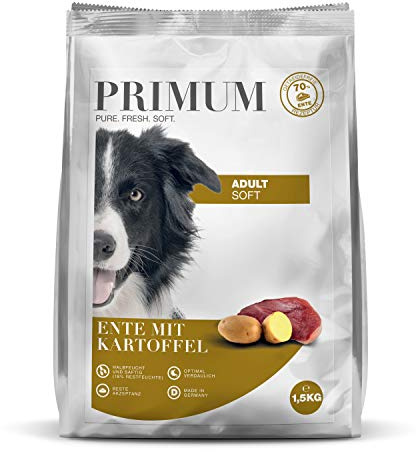 PRIMUM – Soft Adult | Halbfeuchtes Hundefutter mit 70% frischem Fleisch für ausgewachsene Hunde. Getreidefreies Alleinfutter ohne Zusatzstoffe im Beutel | 1,5kg Ente mit Kartoffel