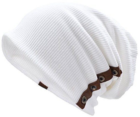 VECRY Men's Cotton Beanie Slouch Skull Cap Long Baggy Hip-Hop Winter Summer Hat (020-White)(Size:M)