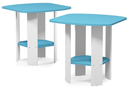 Furinno SIMPLE DESIGN Side Table Set of 2, 2-Tier End Table, Open Shelves Night Stand, Bedside Table, for Living Room, Bedroom, Light Blue