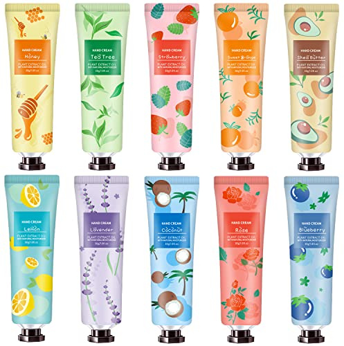 10 Pack Hand Cream for Dry Cracked Hands,Easter Basket Stuffers,Gifts for Women,Girls,Mothers Day Gifts,Teacher Appreciation Gifts,Natural Plant Fragrance Mini Hand Lotion Moisturizing Hand Care Cream
