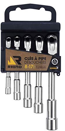 Rhino - Clés tubulaires et à pipe, Lot de 5 clés à pipe débouchées, jeu de 5 clés tubulaires - Diamètre 8 à 17 mm - Empreinte 6/12 pans - Fabriqué en Acier (Chrome Vanadium) - Garantie à vie 3562