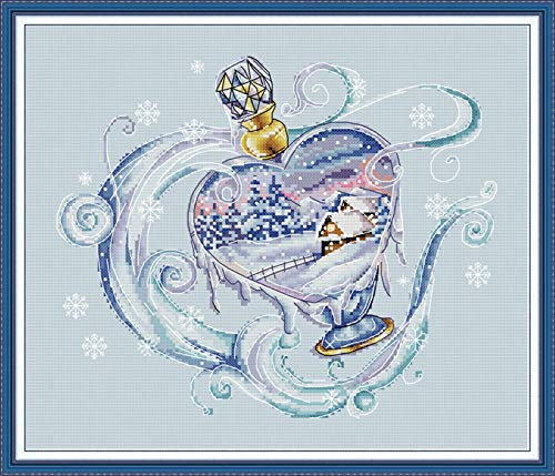YEESAM ART Kreuzstich-Set, gestempelt für Erwachsene und Anfänger, Kinder, magische Flasche Frozen Winter, 11 Ct, 46 × 41 cm, Stickerei-Set mit Mustern, Nadelspitze, Weihnachten (Flasche)