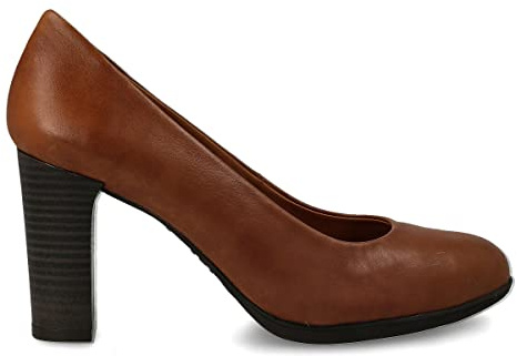 PAYMA - Chaussures à Talons Escarpins en Cuir pour Femmes. Semelle Intérieure en Gel Anti Shock Intégrée. Pompes Fabriquées en Espagne. Talon Large 8 cm. Coleur: Marron 8cm, Taille: EU 38