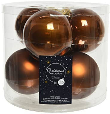 Kaemingk Weihnachtskugeln Glas 8cm x 6 Stück Christbaumkugeln Set braun Kupfer orange Zimt