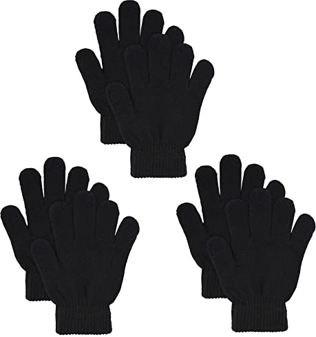 LYDTICK 3 par vinterhandskar varma strikta stickade handskar för män kvinnor i vanlig storlek, svart, Svart hel, One Size