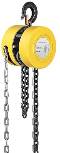 SPECSTAR Polipasto de Cadena Manual de 2000kg y Elevación de Carga 3m con 2 Ganchos Resistentes Polipasto de Cadena Manual para Almacén Construcción Maquinaria Automotriz Amarillo