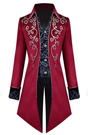 TSIRNK Vêtements médiévaux pour homme, costume d'Halloween pour homme, veste steampunk, vintage, frack (rouge, taille L)