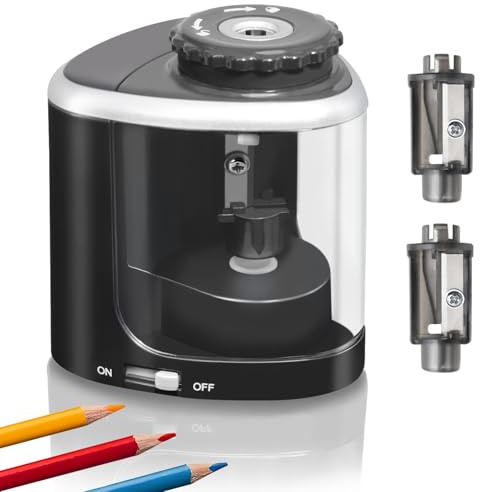 Sonuimy Temperamatite a batteria per matite colorate, temperamatite elettrico portatile per matite HB n. 2 (6-8 mm), temperamatite a batteria per artisti, aule, scuola, lavoro, ufficio, nero
