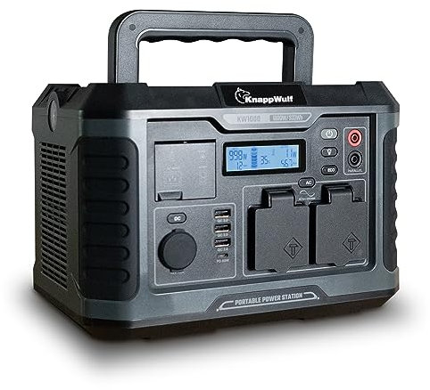 KnappWuf KW1000 tragbare Power Station Genertor Stromerzeuger 933WH/1000W (Spitze 2000W) mobiler Stromspeicher mit 2 AC, vollgeladen in 2 Stunden, 3x USB-A Ausgang, 1 Solareingang max 120W