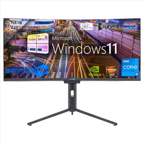 SIMPLETEK - ALL in One PC 34 4K Wide 165Hz Core i5 Windows 11 Nvidia GT730 4 GB Dedikerad | 8GB 240 GB SSD RAM | 5MP Gaming Datorer WiFi6 Integrerad Webbkamera