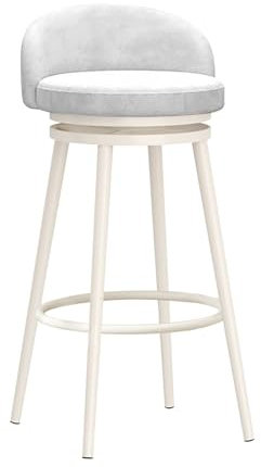 WFCMJ Samt-Barhocker 1 Stück, drehbare Barhocker mit niedriger Rückenlehne, Metall-Barstühle mit weich gepolstertem Sitz und weißen Metallbeinen, 65 cm Sitzhöhe, interessantes Grau