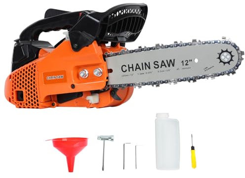 HshDUti 25.4cc Petrol Chainsaw Gas Powered Chainsaw 12 Inch Top Handle Gas Chainsaw Cordless Chainsaw, 2-Stroke Portable Chain Saws for Trees Trimming Wood Cutting, Automatic Oiler (Orange)