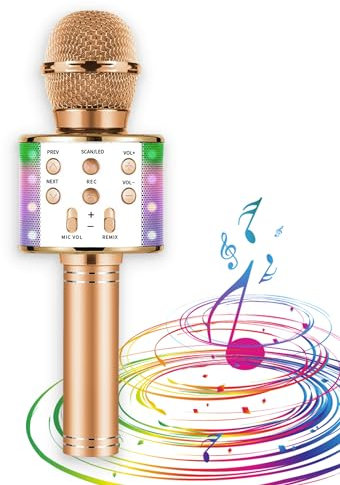 Microfono Karaoke Infantil Portatil. Micrófono inalambrico Para Niños con Luces Led. Micrófonos Infantiles Cambiador de voz. Juguetes Para Niña con Altavoz Integrado Compatible con Cualquier Disposit.