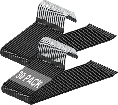 devesanter Lot de 30 cintres en métal avec extrémité ouverte et revêtement antidérapant, peu encombrant, multifonctions, pour pantalons, jeans, serviettes, écharpes (noir)
