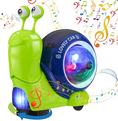 GSrenyu Baby Toys Crawling Walking Snail Toys With Musical Light, Baby Sound Toy Electronics Pet Toy with Automatically Avoid Obstacles Birthday Present for Kids Toddler Age 3 Years Old Above
