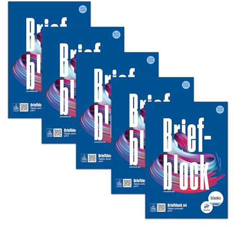 Staufen Style brevblock – 5 block vardera 50 ark brevpapper, DIN A4, 70 g/m², blank, limmad