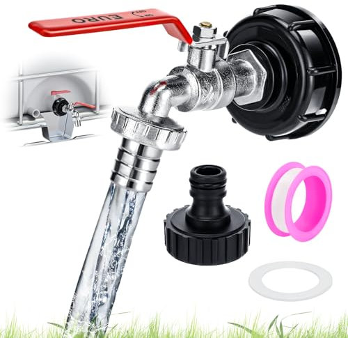 Robinet Cuve 1000L, 3/4 Raccord Cuve 1000 Litres, Robinet Cuve IBC en Alliage d'aluminium, S60X6 Adaptateur Cuve Robinet, Robinet de Jardin avec Adaptateur, pour Jardin,Baril de Pluie