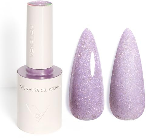 VENALISA Esmaltes Semipermanentes de Uñas en Gel Glitter Morado Claro Pintauñas Semipermanentes UV LED de Larga Duración Apto Para Principiantes Manicura 10ml